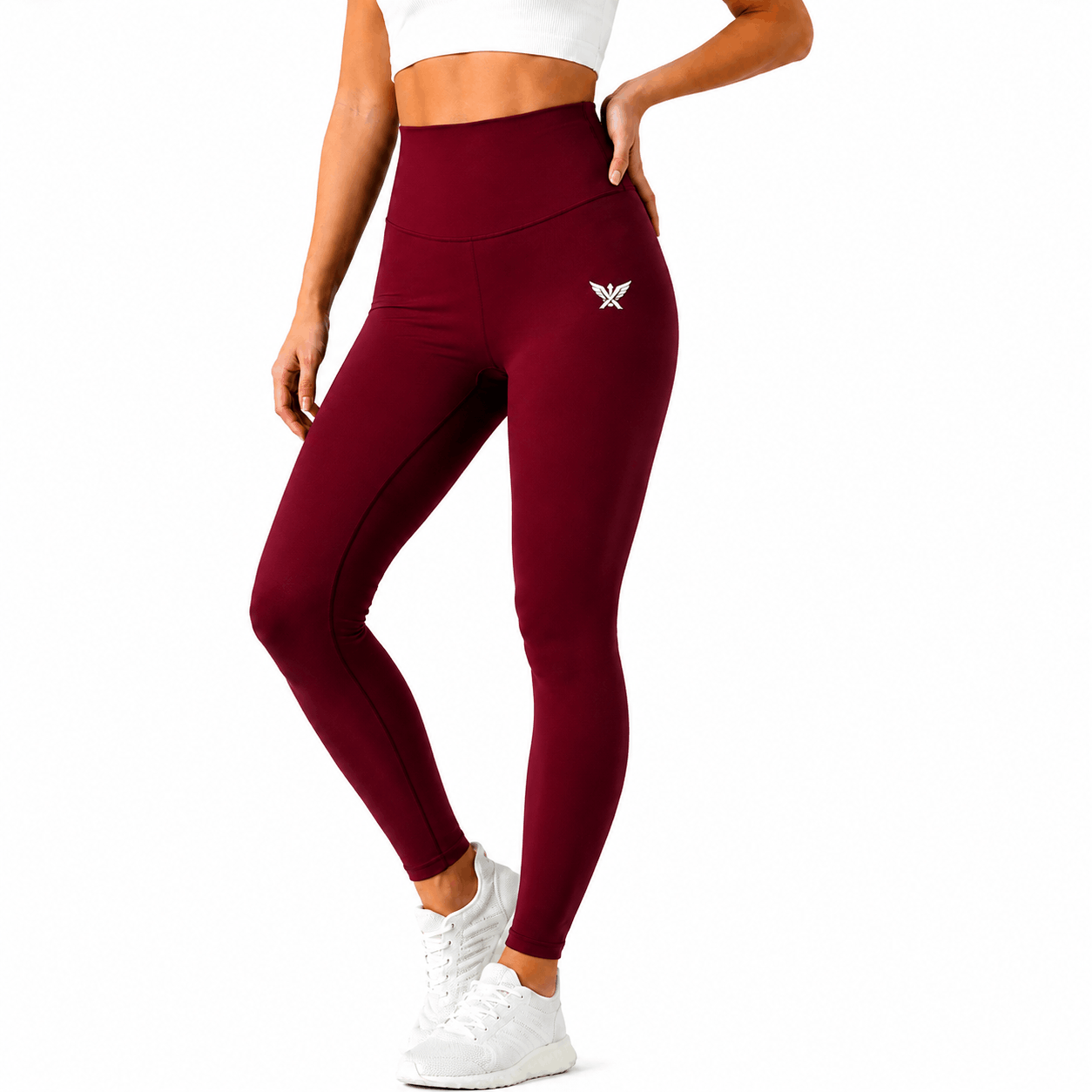 Athletic Maroon High-Waist Leggings For Women